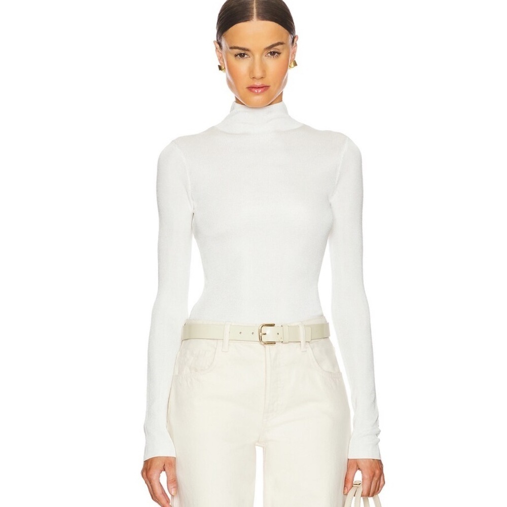 L'Academie Marianna Syndi Knit Top Ivory White Turtleneck Sweater Revolve XL